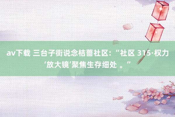 av下载 三台子街说念桔蔷社区: “社区 315·权力‘放大镜’聚焦生存细处 。”